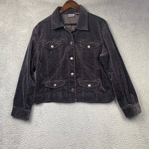 Chicos Jacket Womens 2 (Large) Gray Corduroy Button Front Casual Pockets Coat